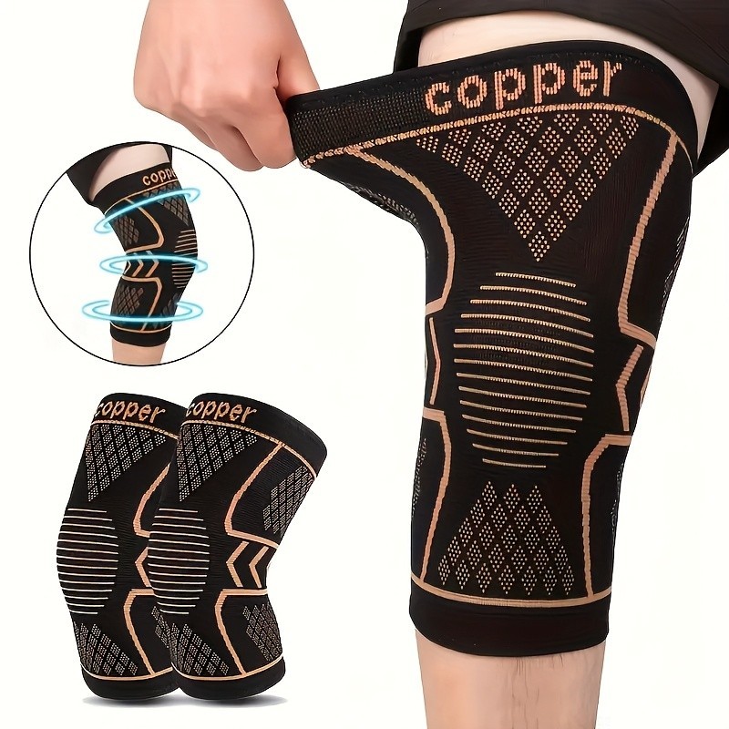 2 Pack Copper Compression Knee Sleeves Elastic Breathable Sports Support