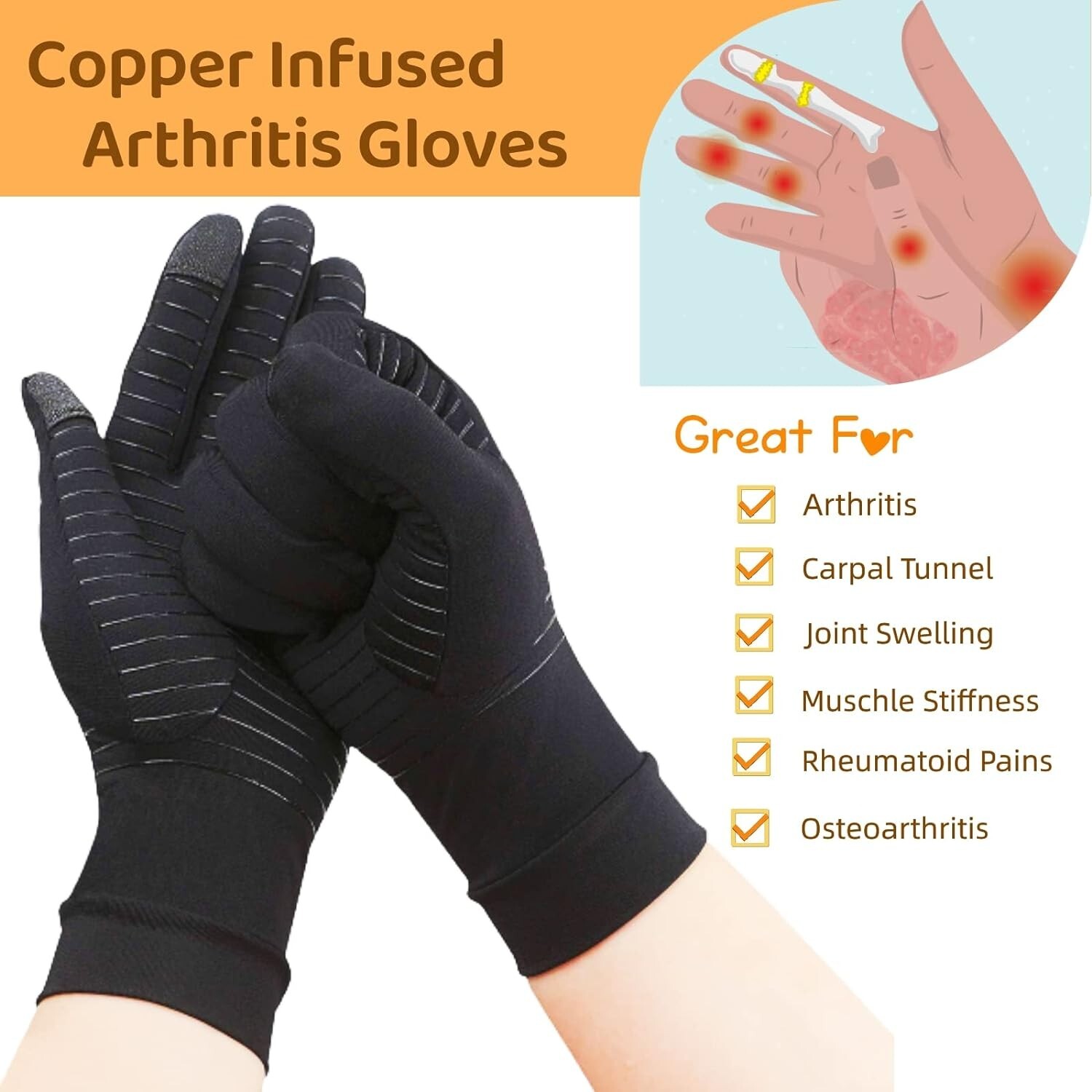 1/2Pairs Copper Arthritis Compression Half/Full Finger Gloves Hand Support Joint