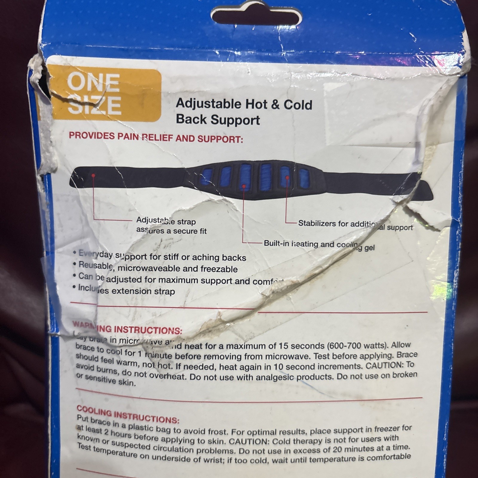 Walgreens Back Support Adjustable One Size Reusable Splints Microwaveable Freeze