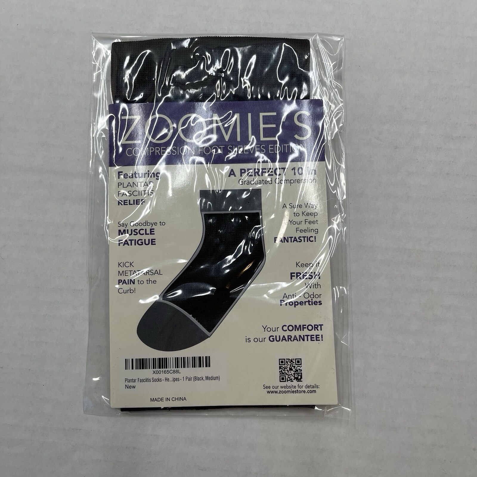 Zoomies Compression Foot Sleeve Black Medium Plantar Fasciitis Pain Relief