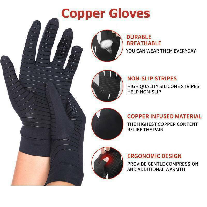 Copper Arthritis Compression Gloves Hand Support Joint Pain Relief Full Finger