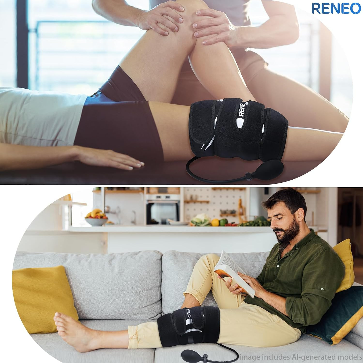 Compression Knee Ice Pack Wrap with Air Pump | Adjustable Knee Brace with Cold P