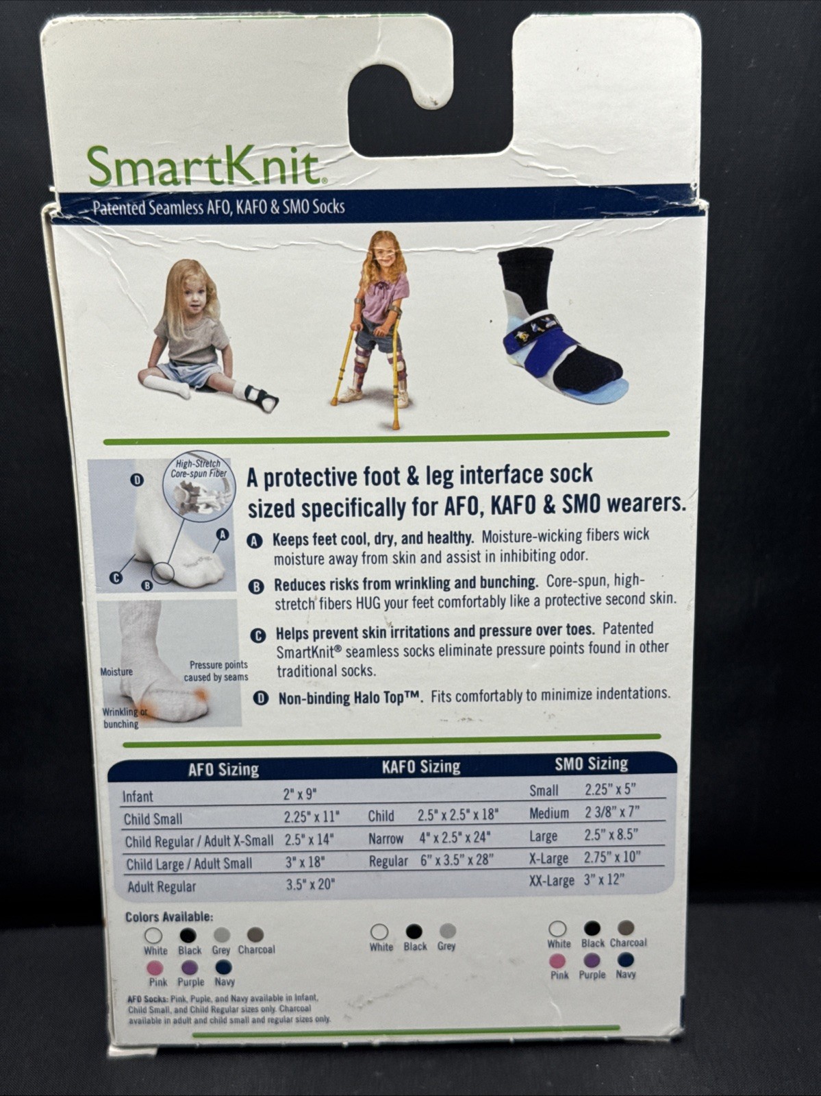 NEW SmartKnit AFO KAFO SMO Socks Adult: S Child: L White Orthotic Comfort.