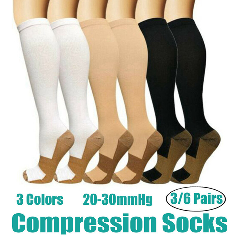 (6 Pairs) Compression Socks Knee High 30-40 mmHg Graduated Men Women Sockings US