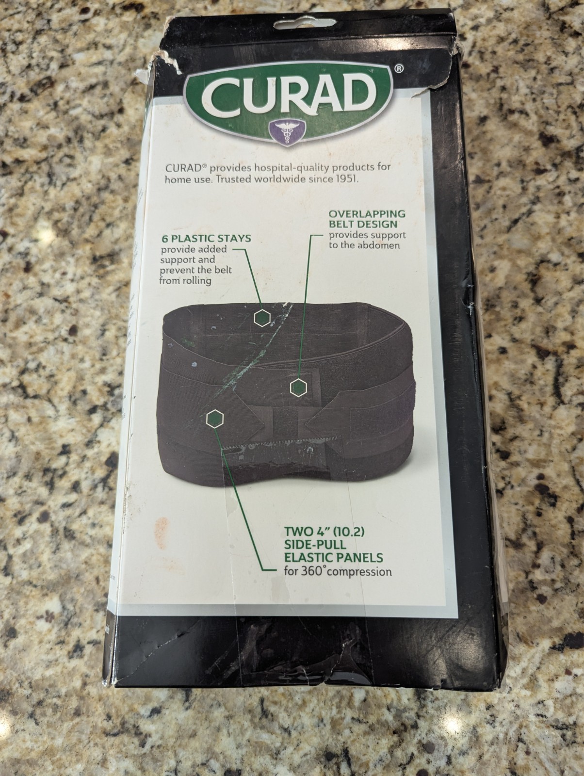 Curad Back Support Universal Low-Profile Adjustable Waist Size 33-44″ Black