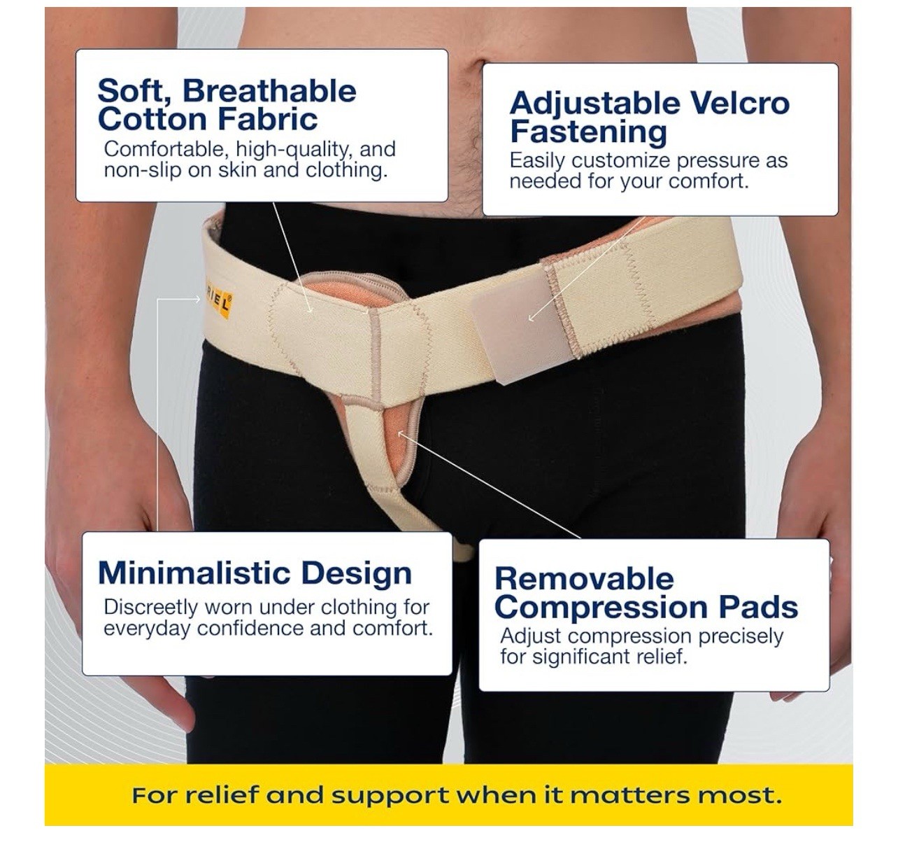 URIEL Right Sided Inguinal Hernia Belts for Men Hernia Support Tan Size XXL