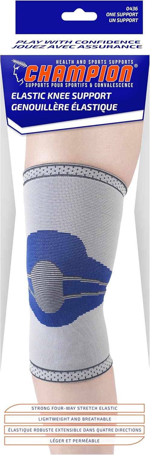 Champion Elastic Knee Support Compression Sleeve, Gray, Medium