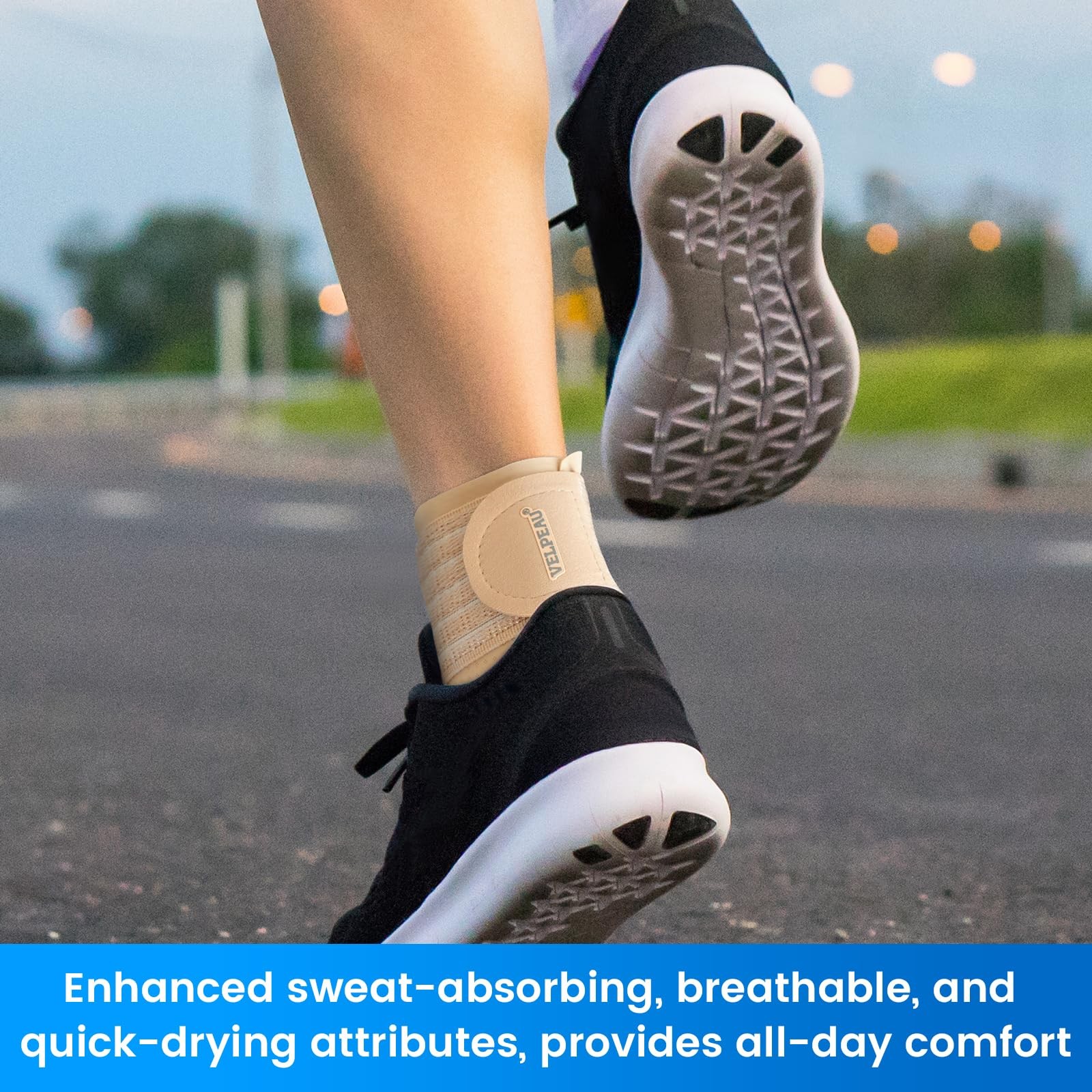 Foot & Ankle Support Brace Compression Sleeve with Adjustable Strap, Elastic