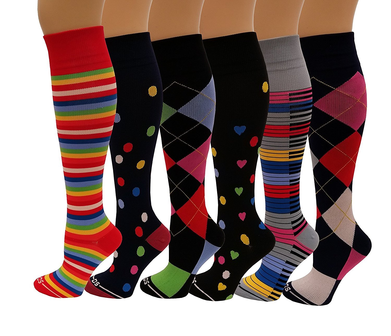 Dr Shams 6 Pairs 15-20 mmHG Graduated Compression Knee High socks 9-11