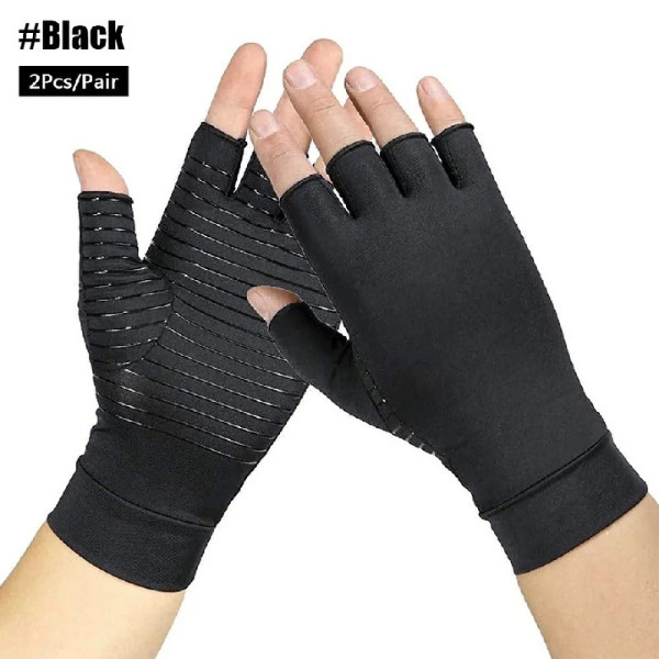 Copper Compression Gloves Anti Arthritis Fingerless Hand Support Pain Relief US