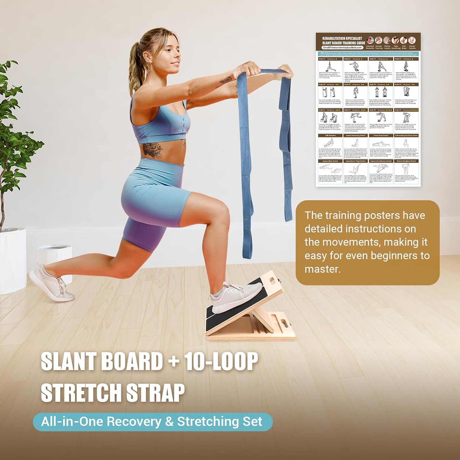 Calf Stretch Board with Stretch Strap Incline Slant Board for Physical Therapy