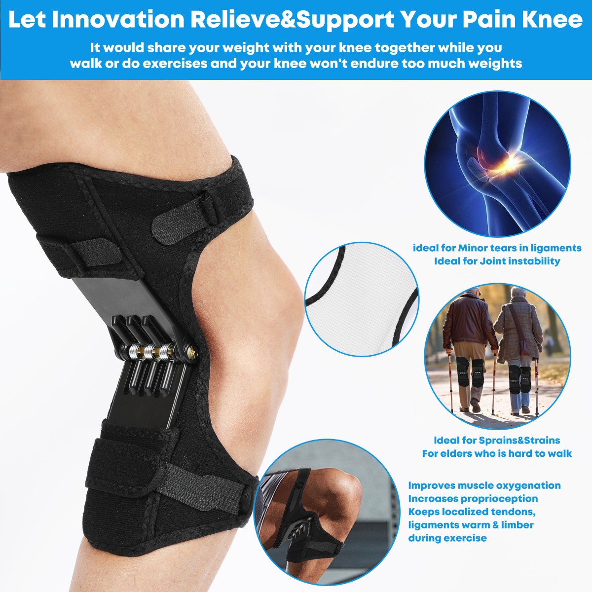2/4Pcs Knee Pads Booster Joint Support Brace Lift Squat Sport Power Spring Force