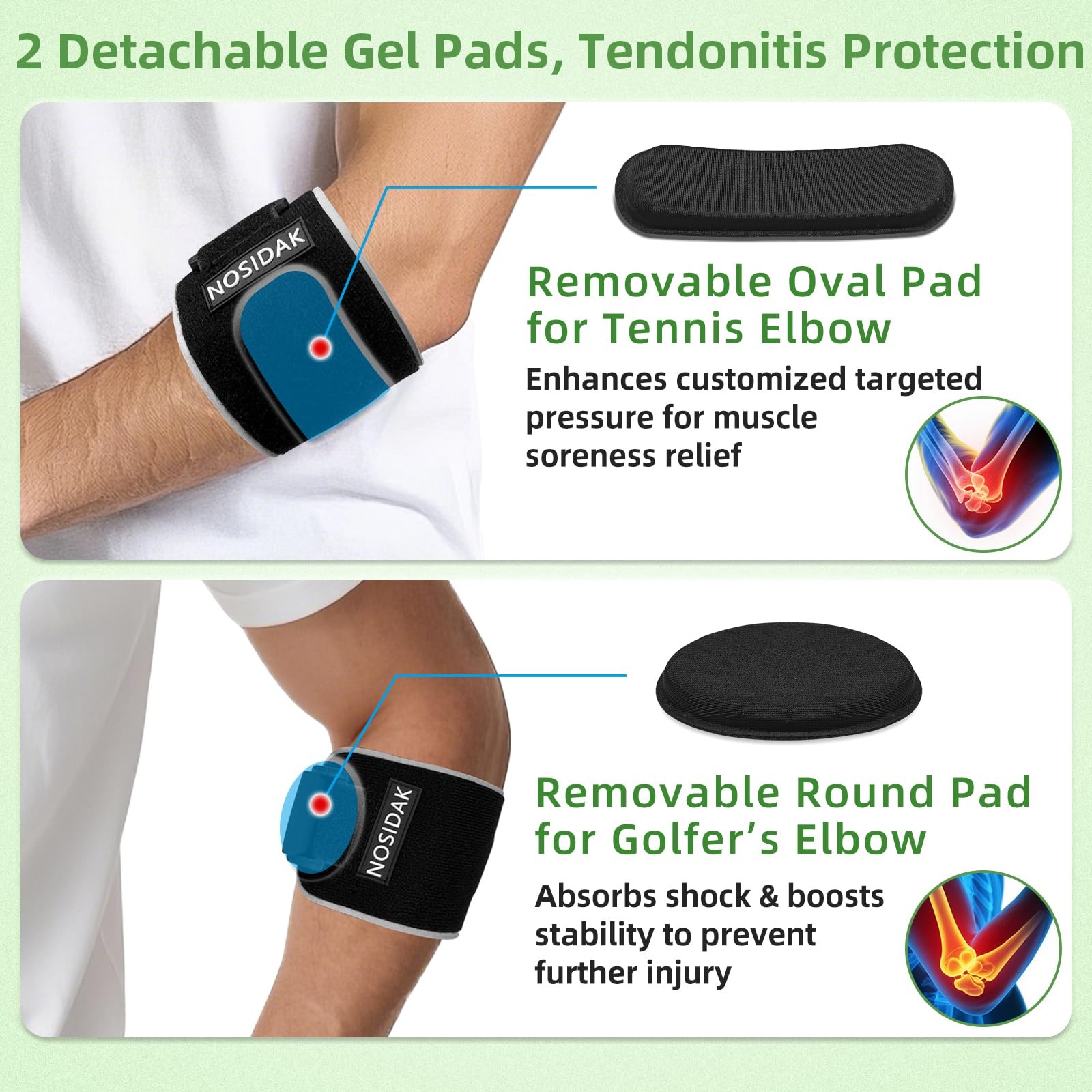 NOSIDAK Elbow Brace for Tendonitis and Tennis Women One Size, Black