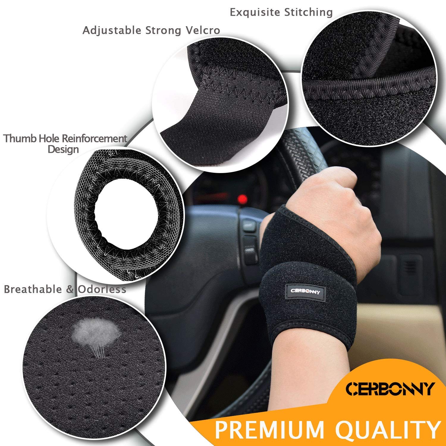 CERBONNY Carpal Tunnel Wrist Brace,2Pack 2 Count (Pack of 1), Black