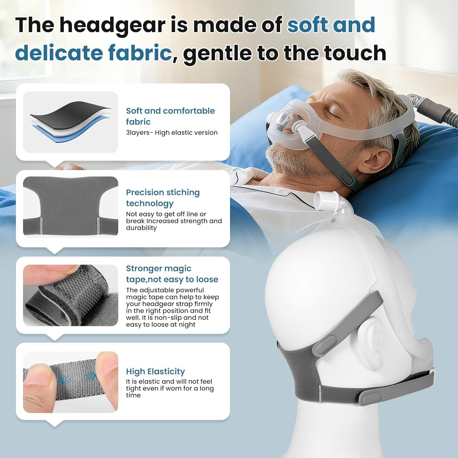 Replacement DreamWear Headgear with Non-Slip Design for All-Night Use