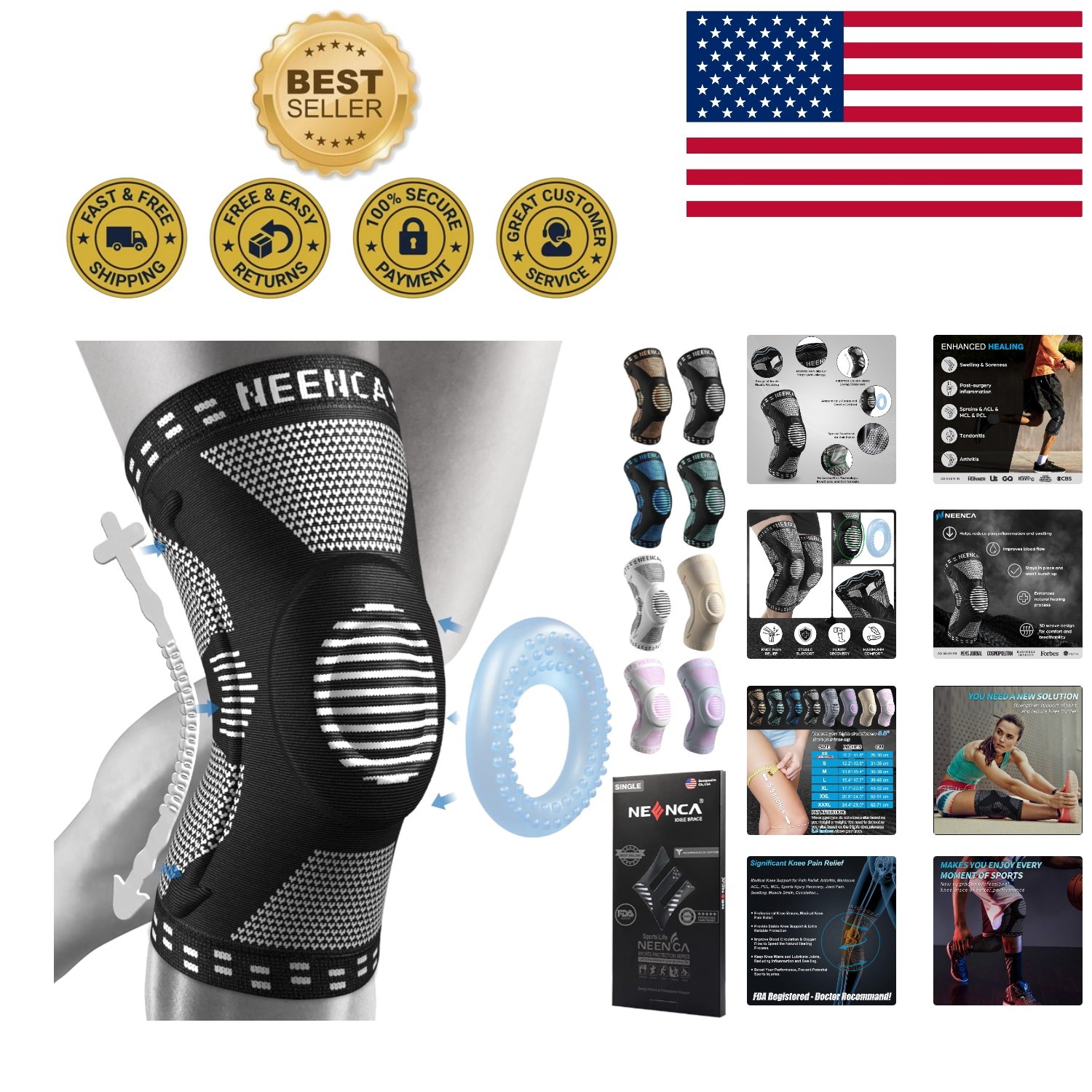Professional Knee Sleeve with Anti-Slip Gel & Dual Spring Stabilizers for Sports