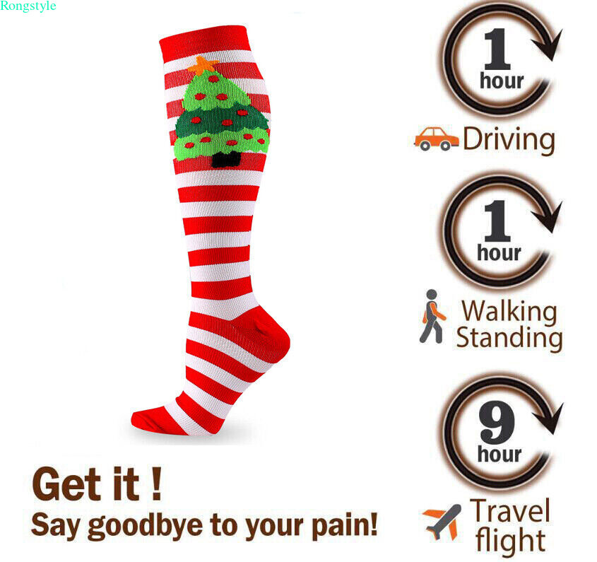 Compression Socks Stockings Womens Men Xmas Knee High Medical 20-30mmHG S/M-X/XL