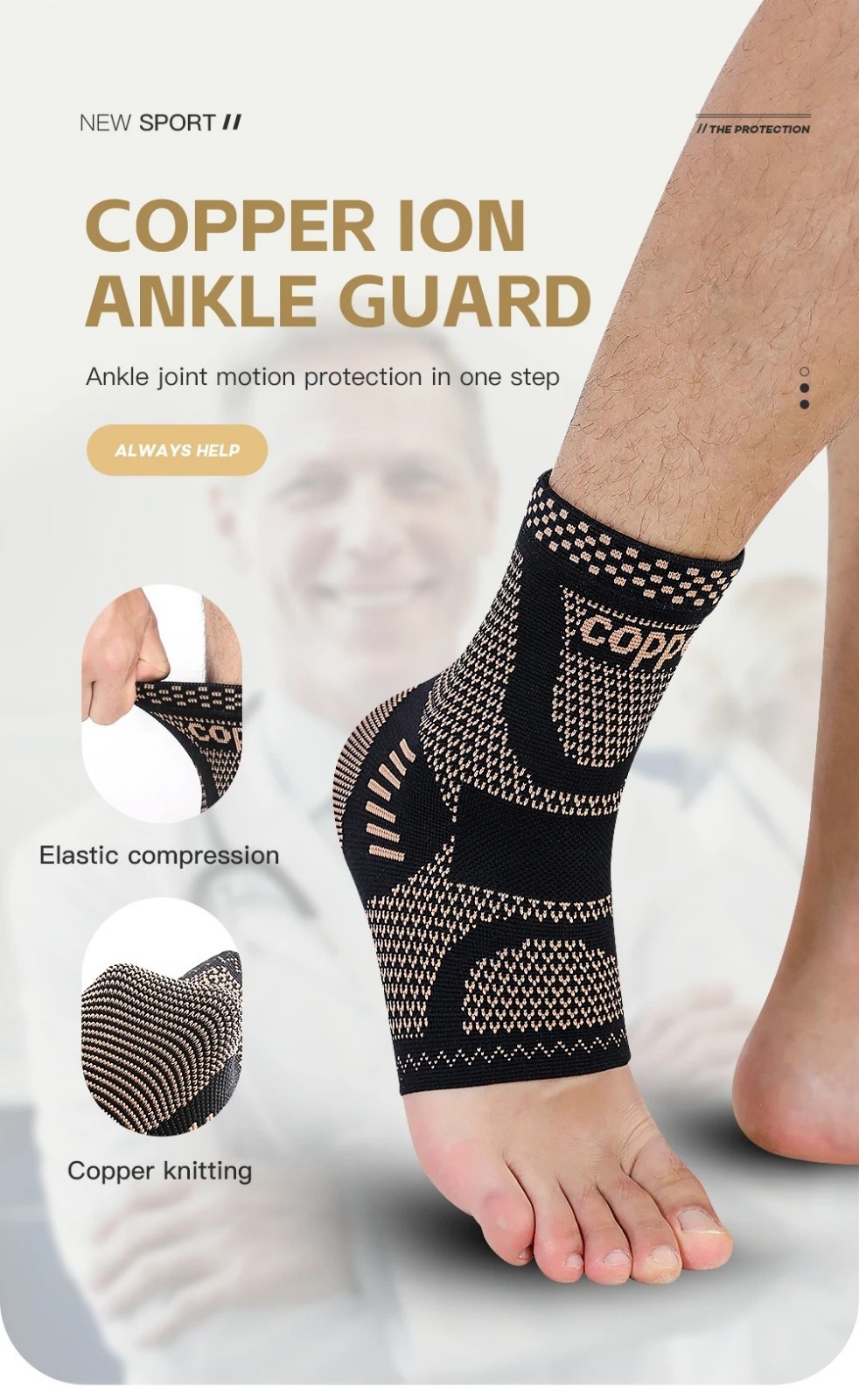 Copper Ankle Support Brace Compression Sleeve Foot Pain Relief Sock