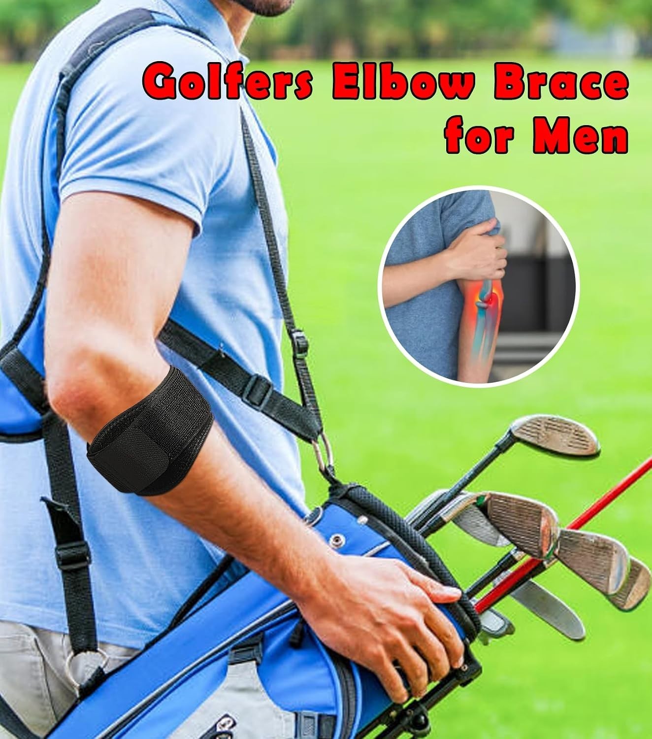 2pcs Elbow Brace for Men & Adjustable Elbow Strap with Compression Pad for Arm,