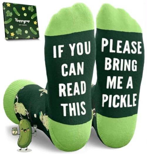 Funny Socks for Men Women – Pickle Gifts, Ice Cream Bring Me Pickle Dark Green