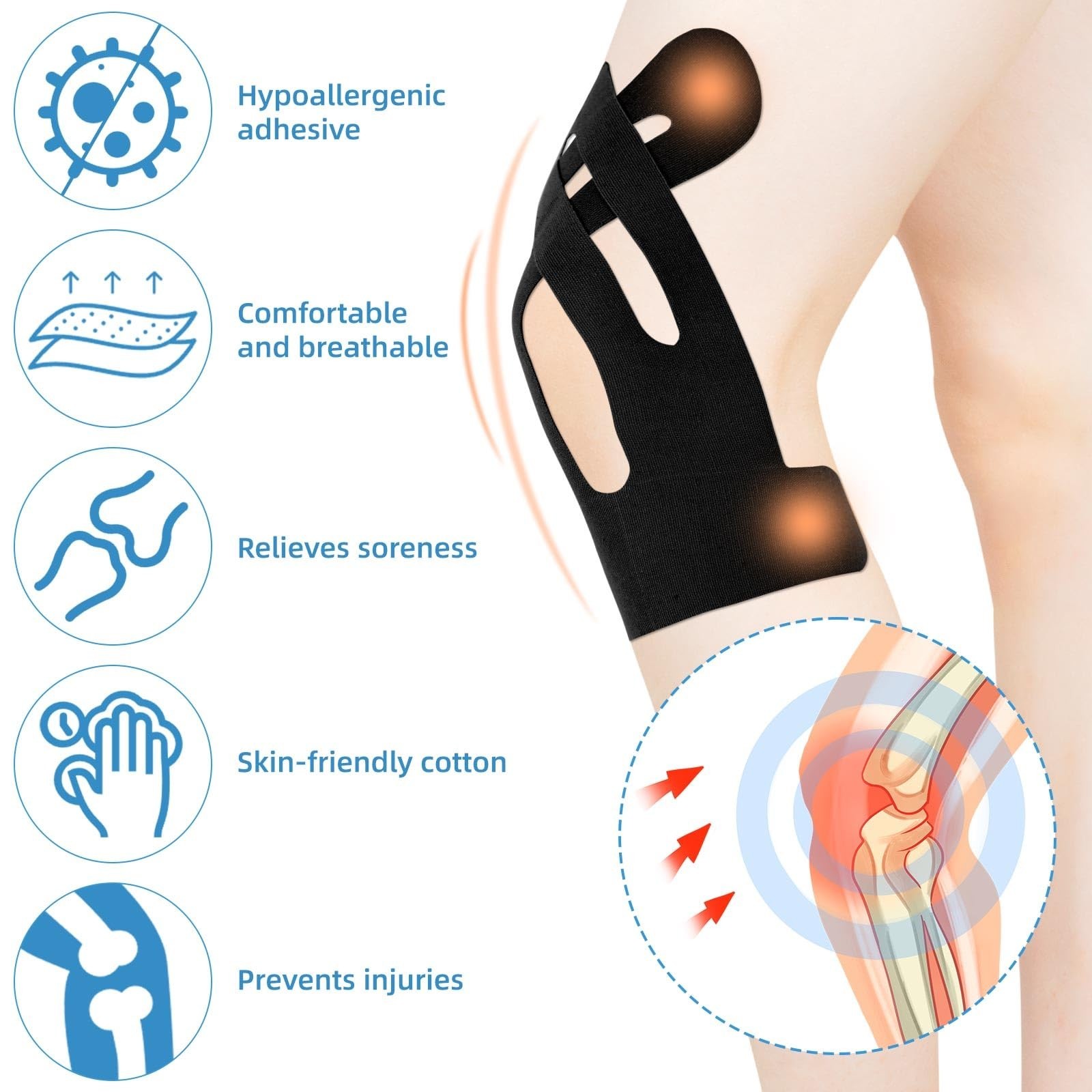 12pcs Kinesiology Tape Strips – Breathable, Elastic, Waterproof Knee Support & S