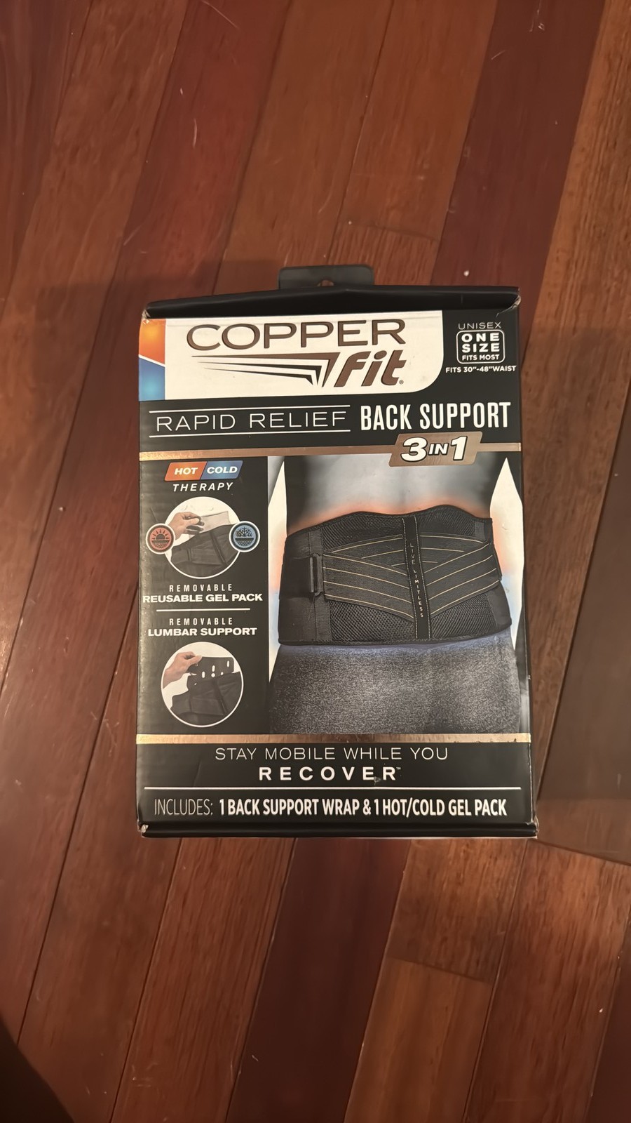 Copper Fit Rapid Relief 3-In-1 Hot/Cold Therapy Back Support One Size Fits Most
