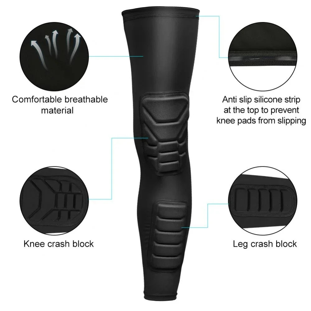 1Pcs Knee Braces, Double Crashproof Knee & Calf Pads Thigh Compression Leg
