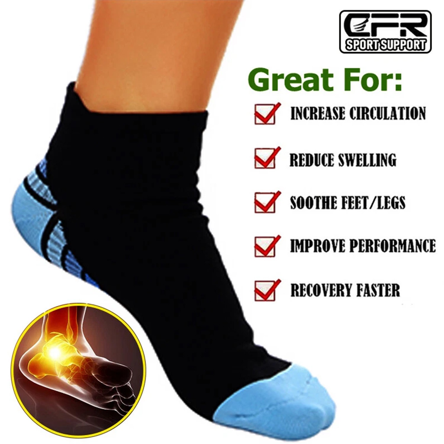 Copper Ankle Support Brace Compression Socks High Elastic Foot Pain Relief US
