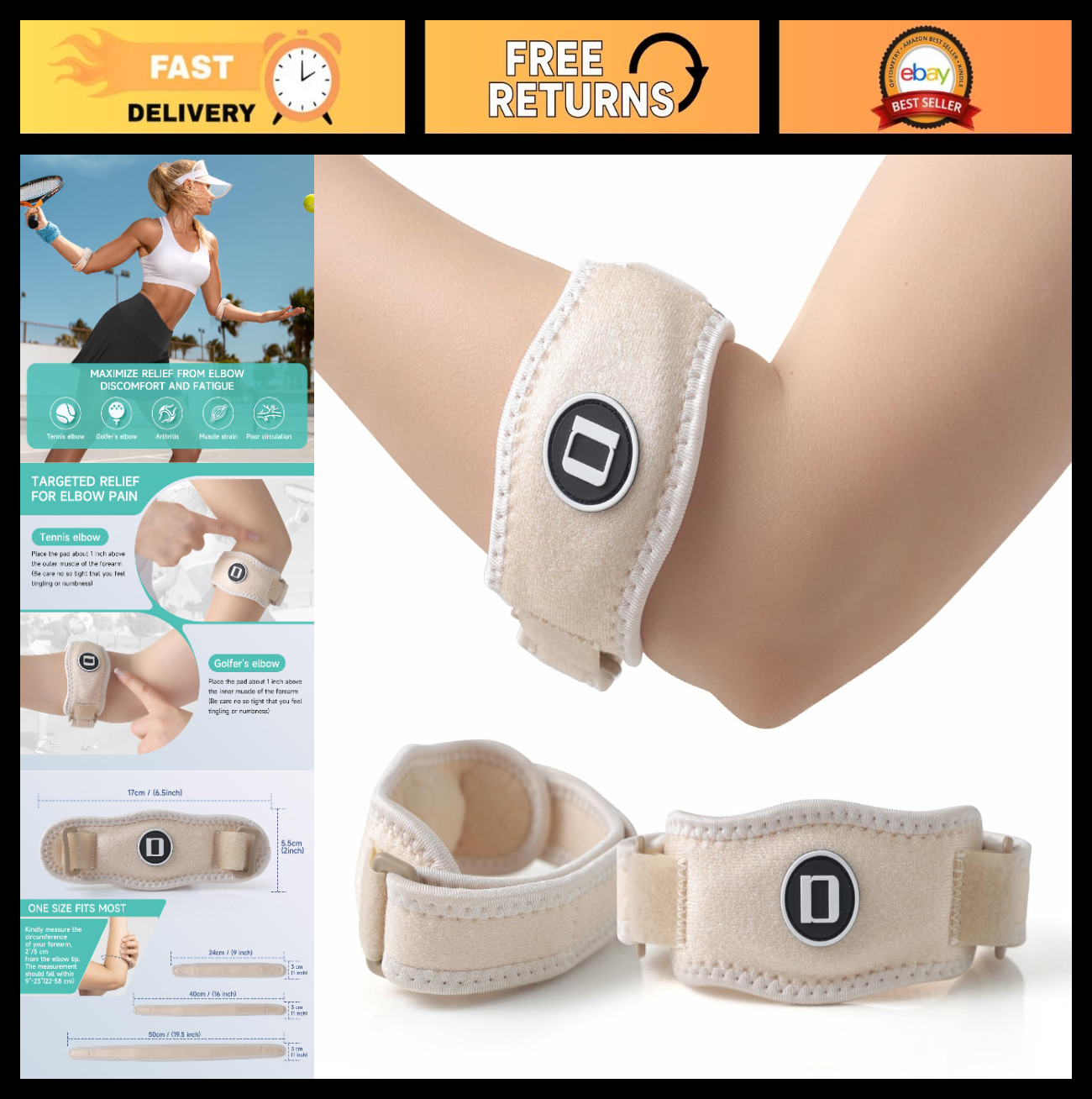 Adjustable Tennis Elbow Brace & Golfer Elbow Strap, Compression Pad, 2 Pack, Fit