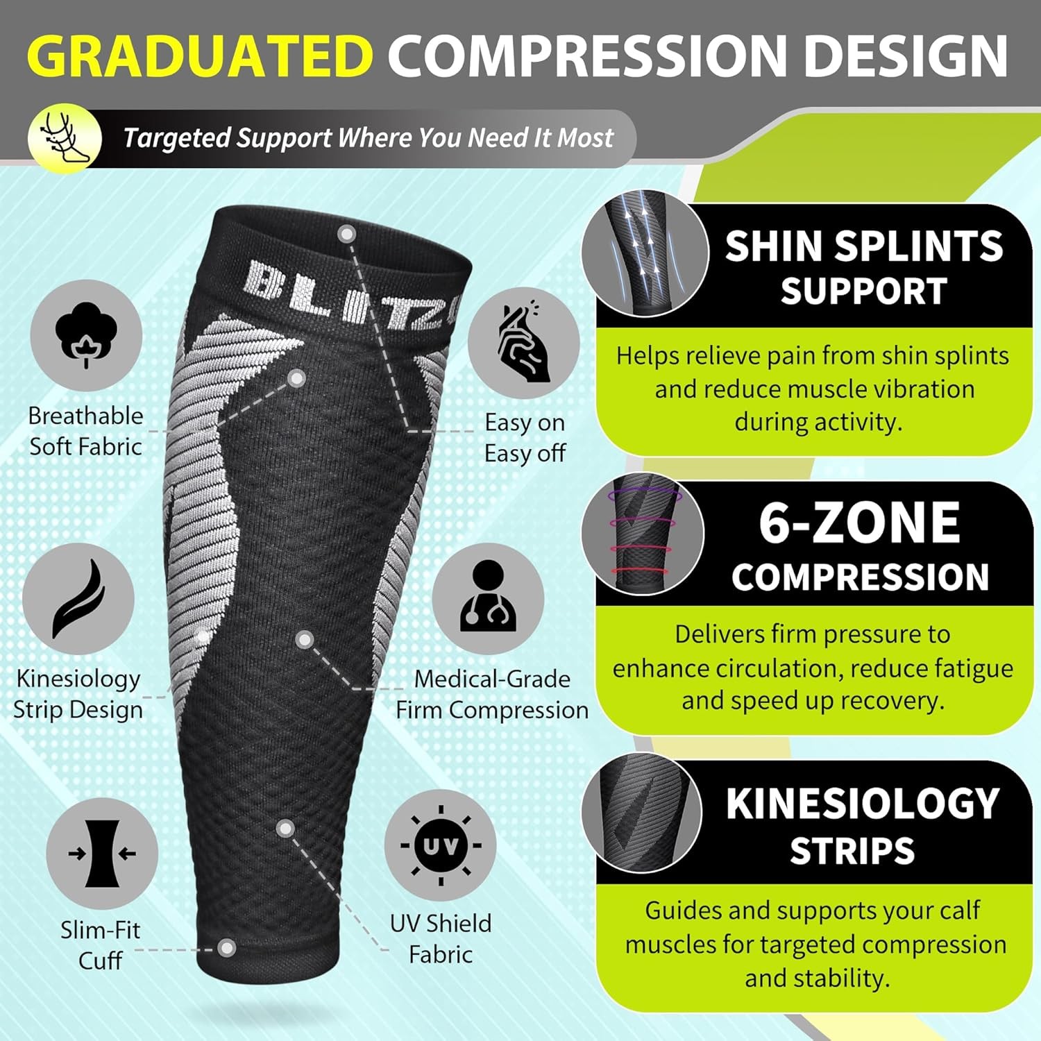 BLITZU Calf Compression Sleeve for Men & Women Footless Compression Socks Suppor