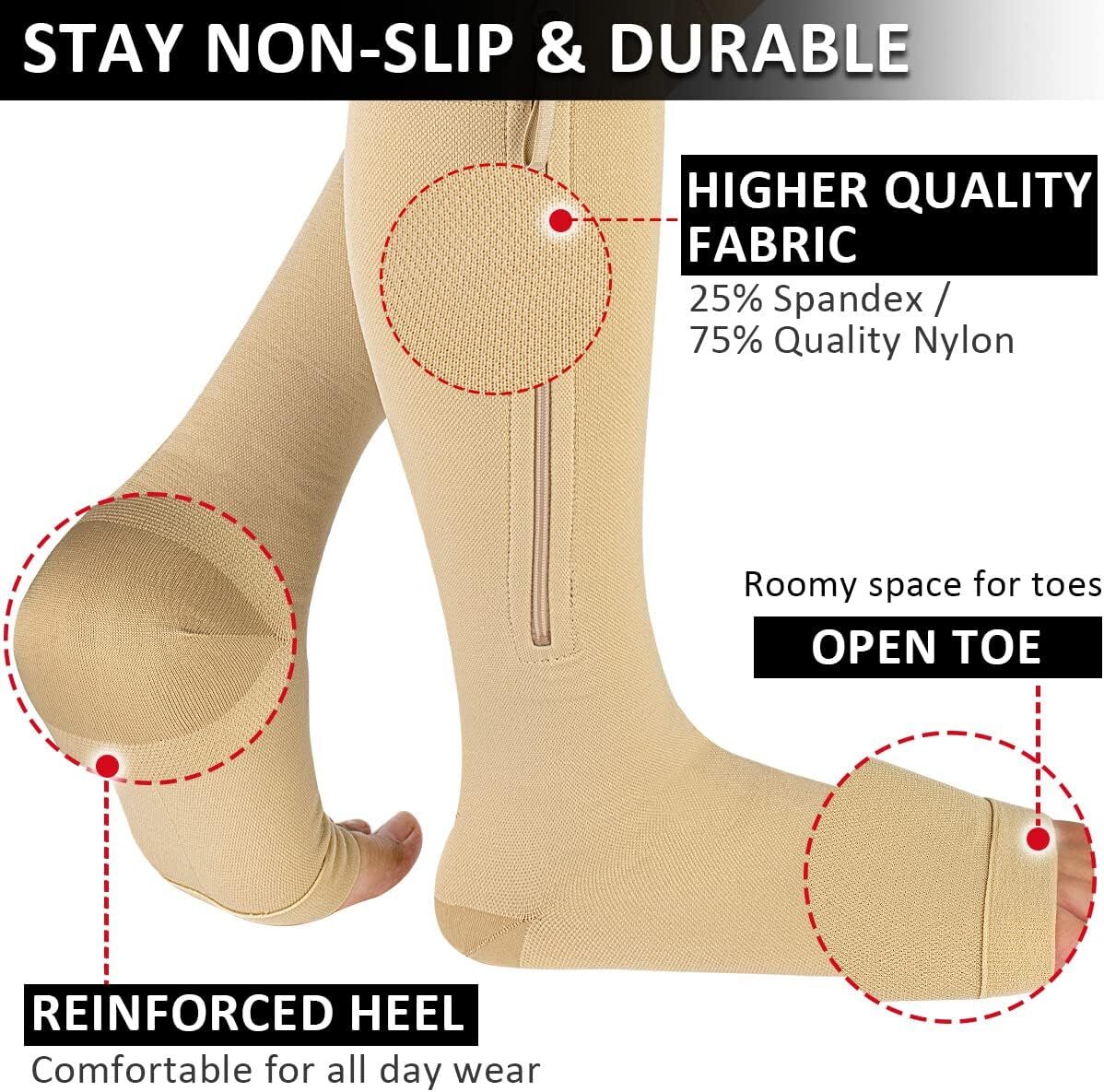 1/2/3 Pairs Compression Socks Open Toe 20-30mmHg With Zipper Leg Safe Protection