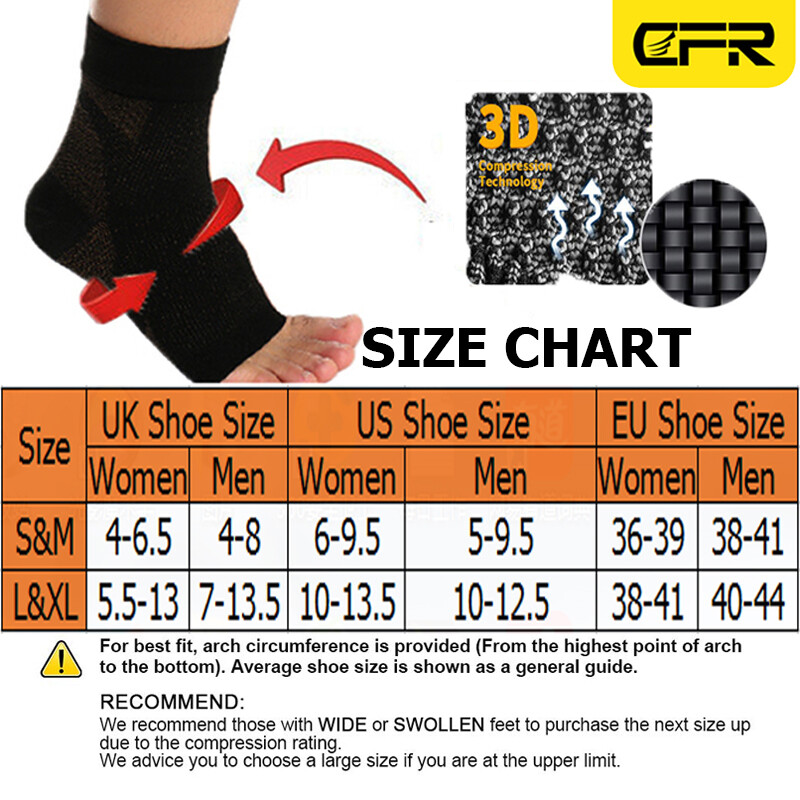 CFR Copper Infused Compression Socks Ankle Arch Support Planter Fasciitis Pain