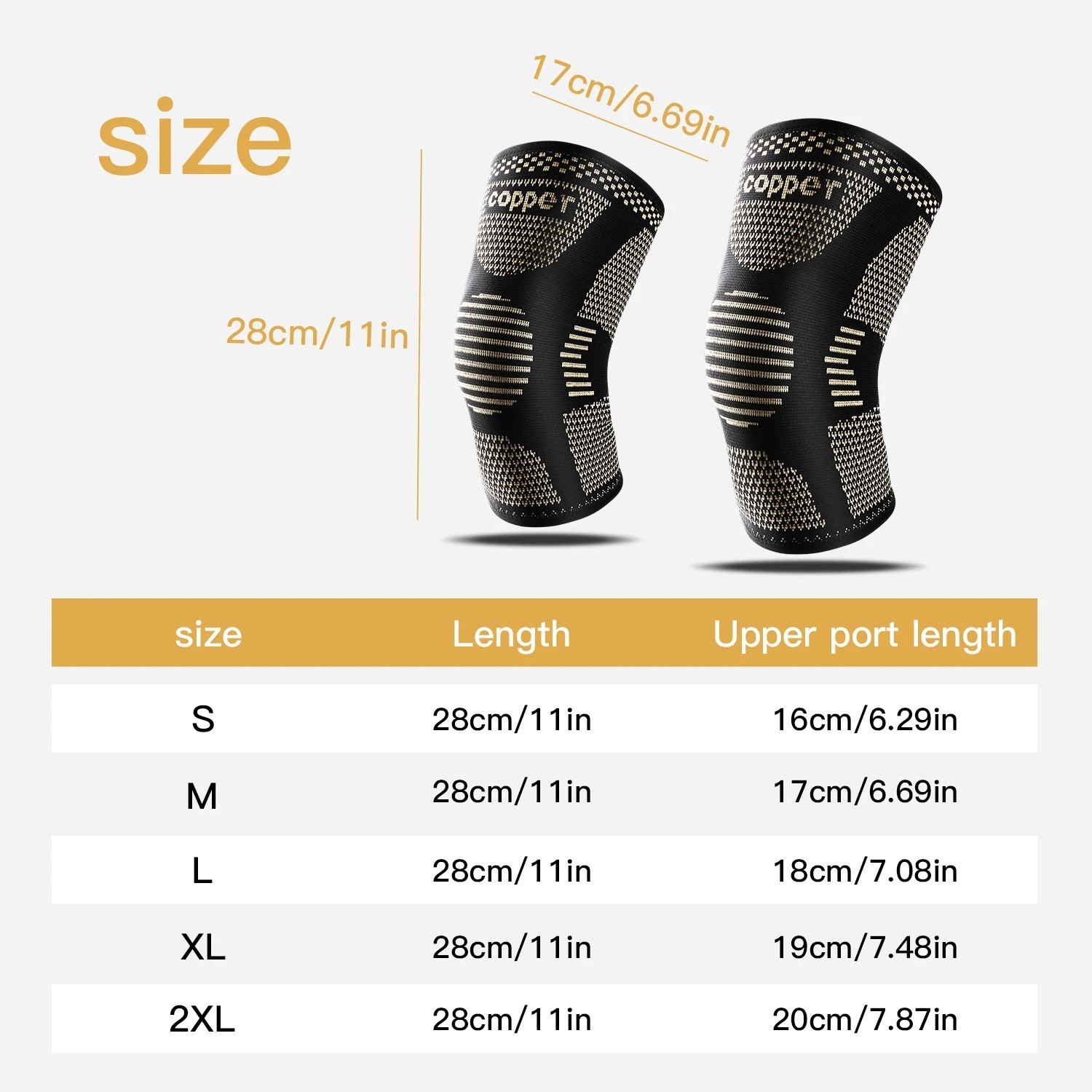 2x Copper Knee Sleeves Silver Compression Brace Support Sport Joint Injury Pain
