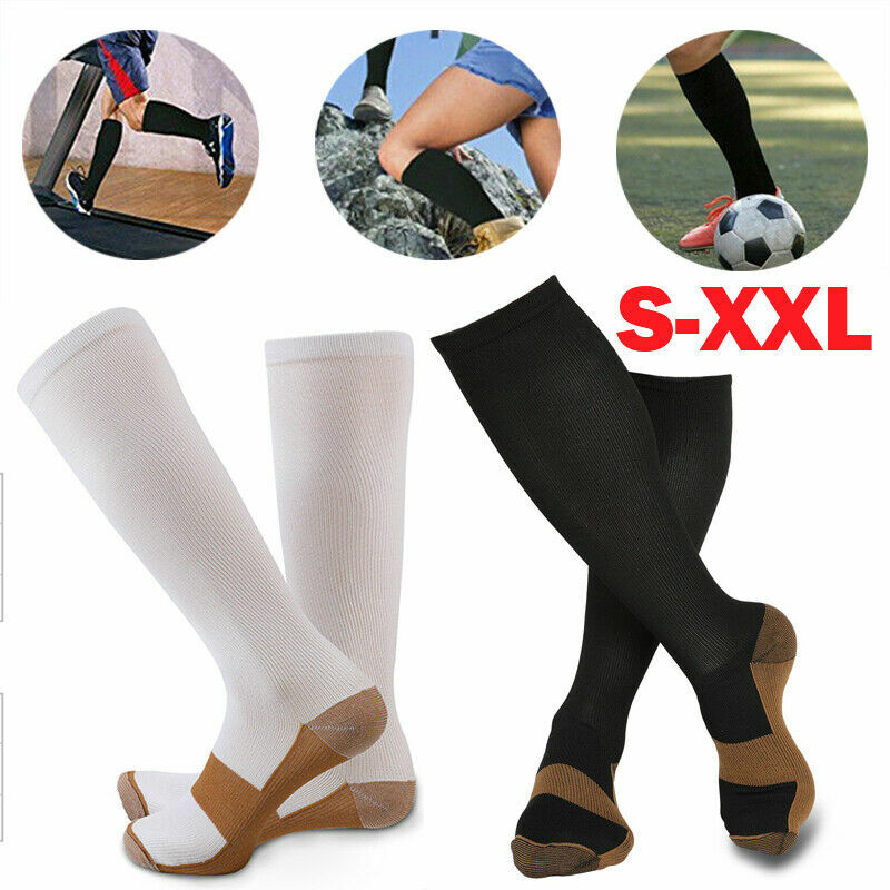 (6 Pairs) Copper Compression 20-30mmHg Graduated Support Socks Mens Womens S-XXL