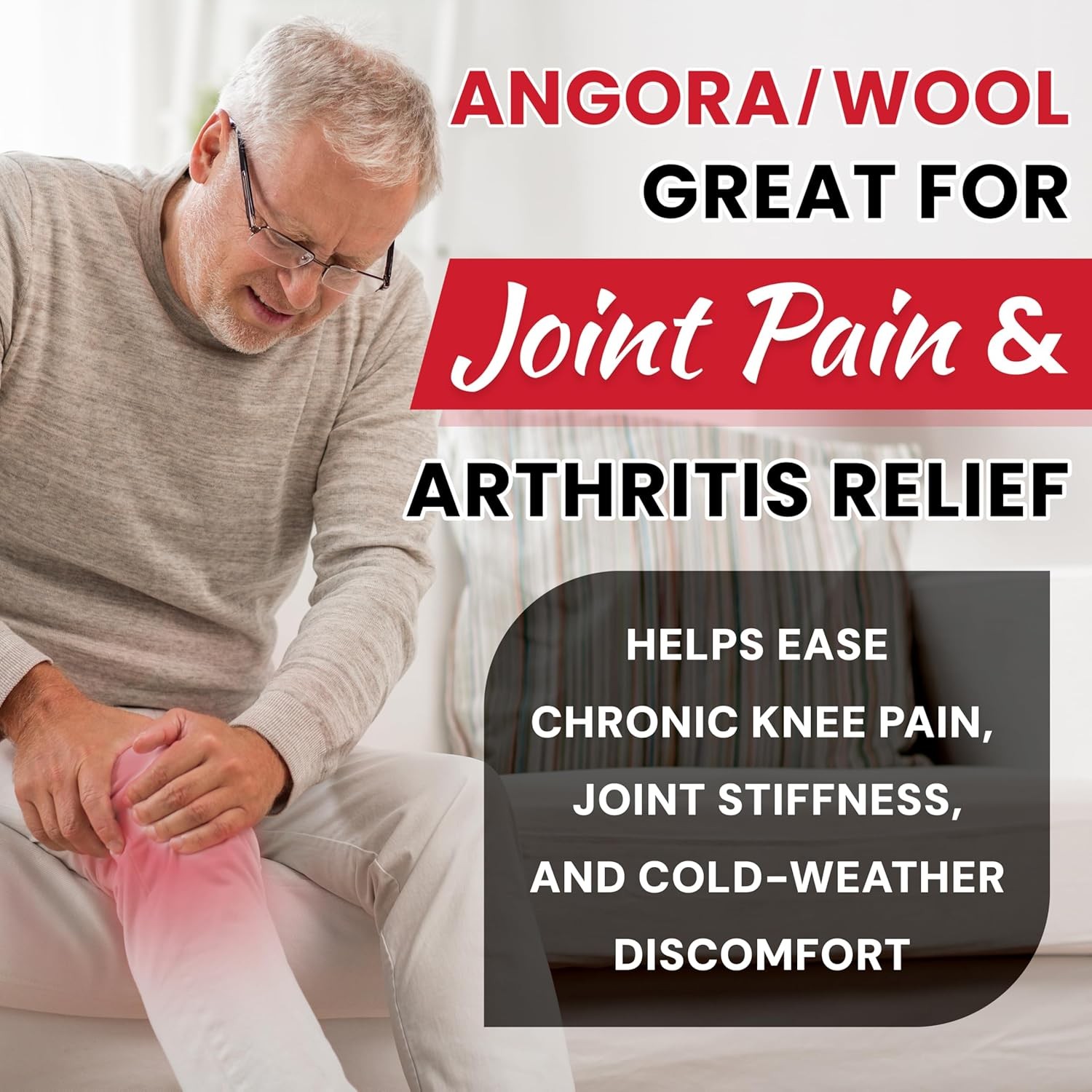 Angora/Wool Knee Sleeve Men & Women Soft Warm Support to Improve Circulation &