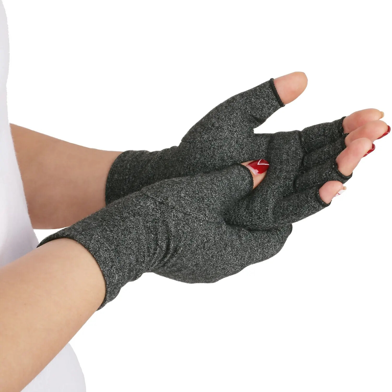 2 Pair Unisex Arthritis Compression Gloves Relieve Muscle Pain Fingerless Gloves