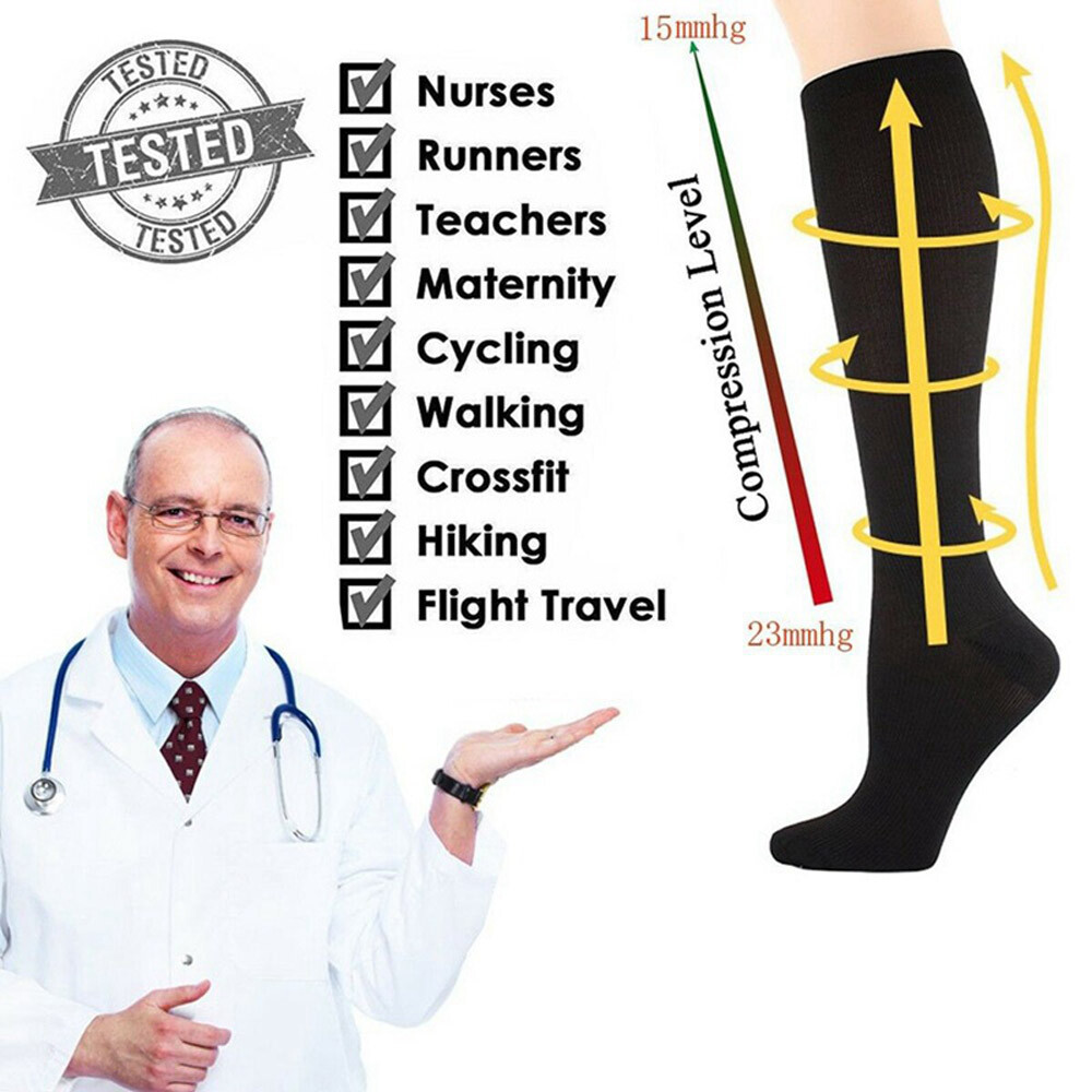 6 Pair Mojo Compression Socks Wide Calf Lymphedema/Support Socks 20-30 mmHg S-XL