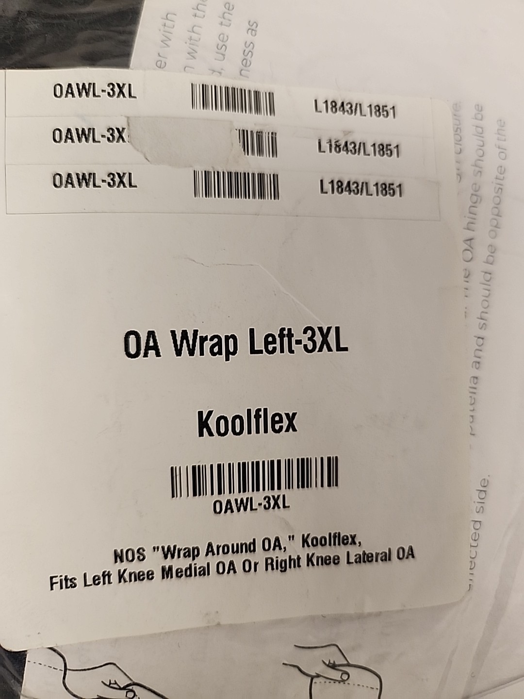 New Options OA Wrap Koolflex Medical Knee Brace Left Leg 3XL NEW Black