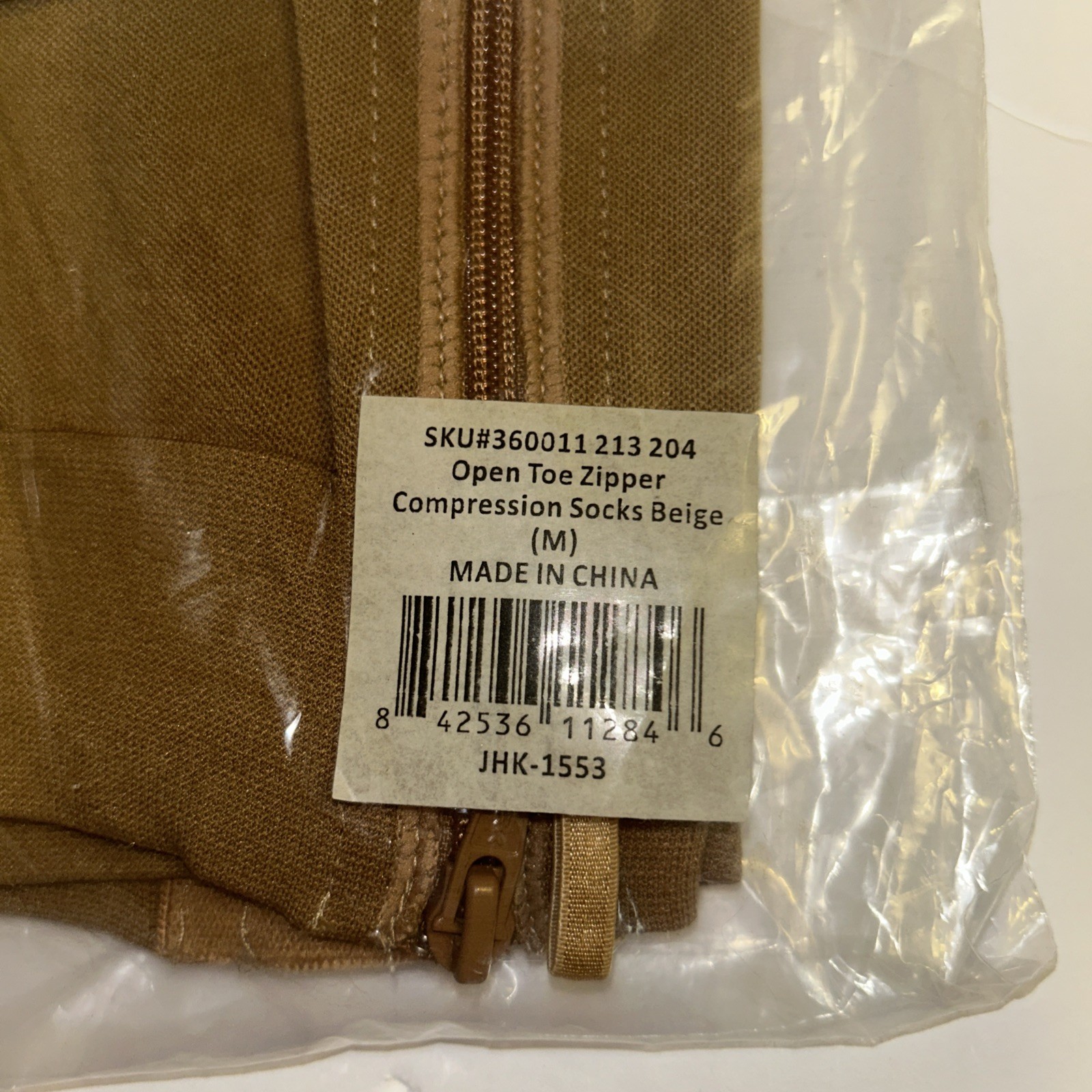 Compression Socks 2pair Silver Steps EZ Zip Open Toe Size M Beige New V