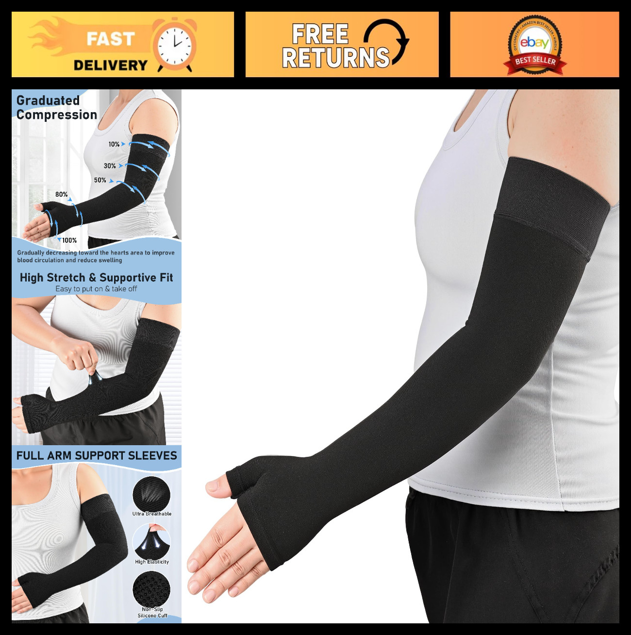 Lymphedema Compression Arm Sleeve & Gauntlet, 15-20 mmHg Support for Edema, Arth