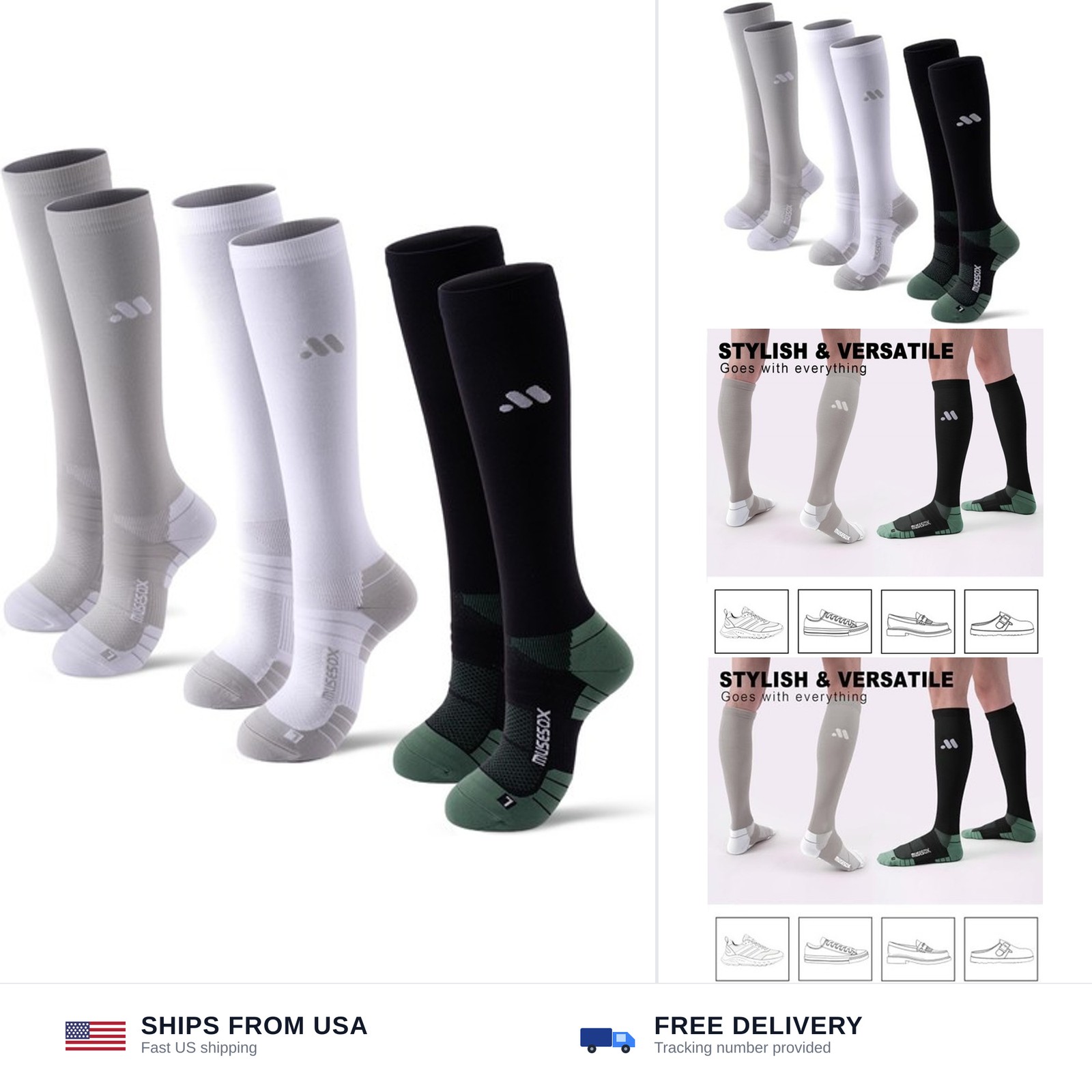 Compression Socks for Women and Men,Knee High 15-20mmHg Graduated Support(3 P…