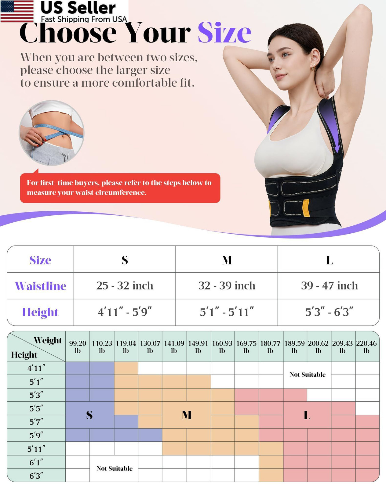 Posture Corrector for Women and Men, 5 Full Back Support Small, Black Yellow