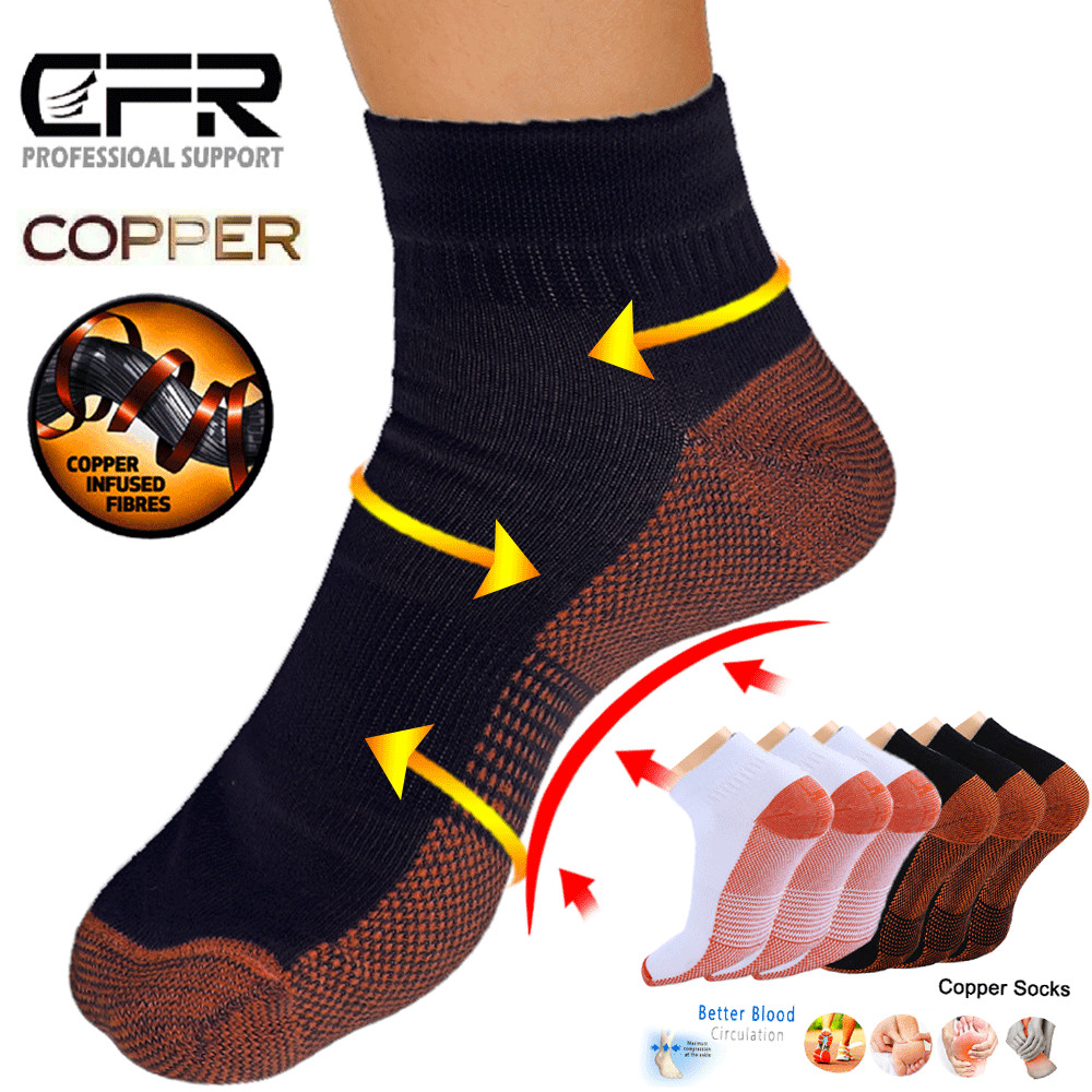 1/2/3Pairs Copper Compression Socks Plantar Fasciitis Arch Ankle Running Support