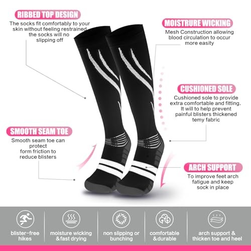 Compression Socks for Men & Women, Light Support Athletic 5-8.5 Black + White
