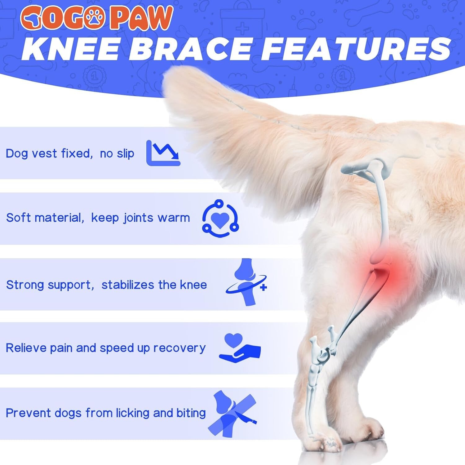 XXL Dog Knee Brace – Hind Leg ACL Support for Patella, Hip Dysplasia, Injuries