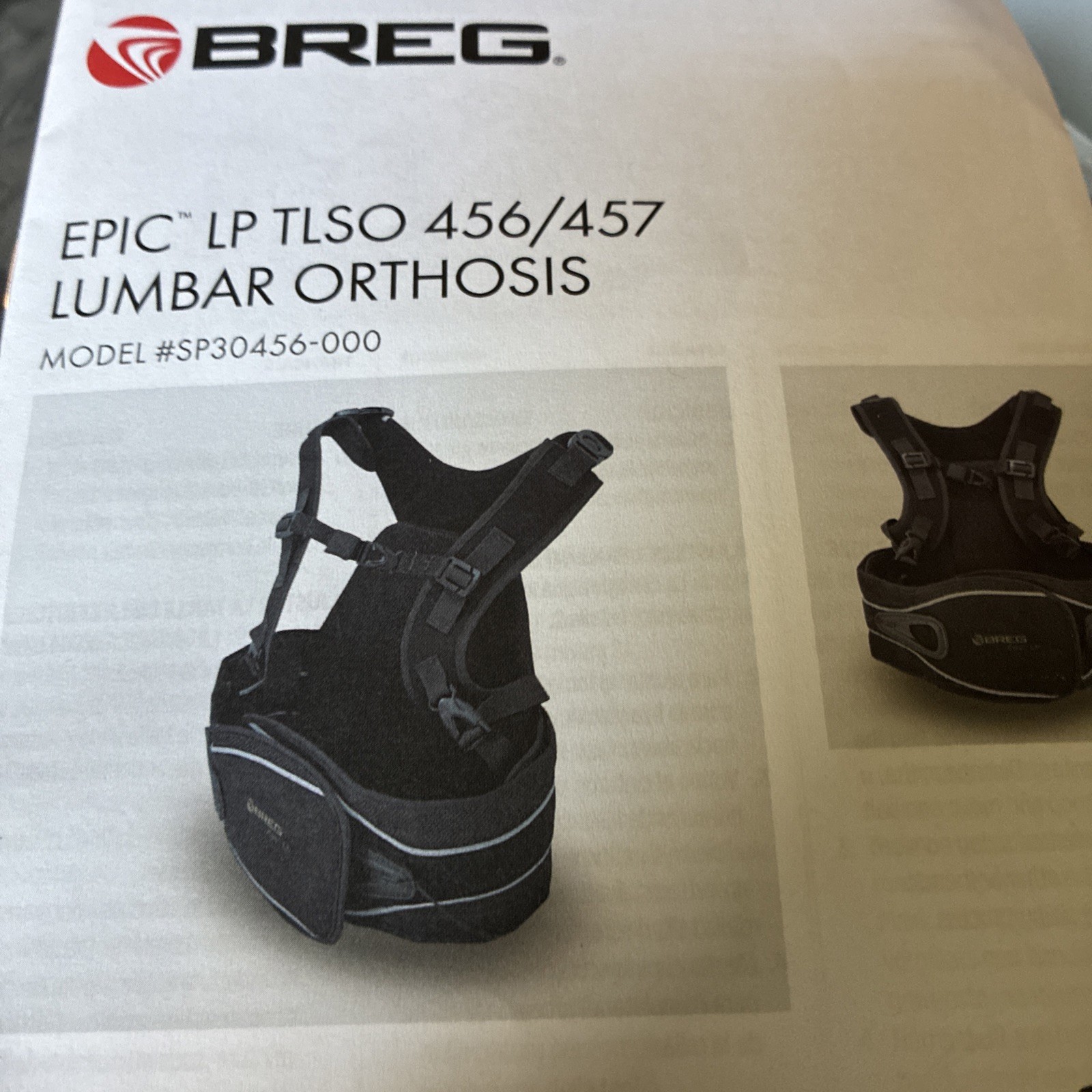 Breg Epic LP TLSO 456/457 Back Brace Without Belt Extender