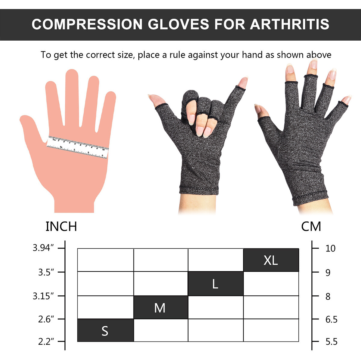 2 Pairs Soft Compression Arthritis Gloves Fingerless Hand Gloves for Women & Men