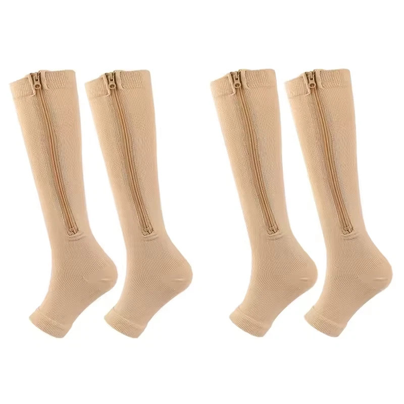 Nylon Zipper Compression Socks Support Graduated Stockings Mens Womens 20-30mmHg