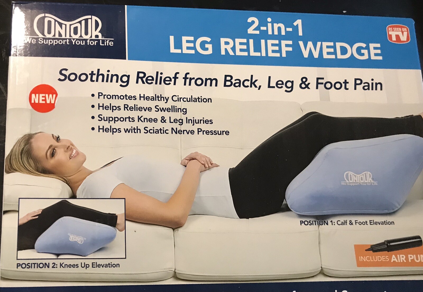 Contour-2 in 1-Leg Relief Wedge-As Seen On TV-NEW IN BOX-Back Pain Relief-
