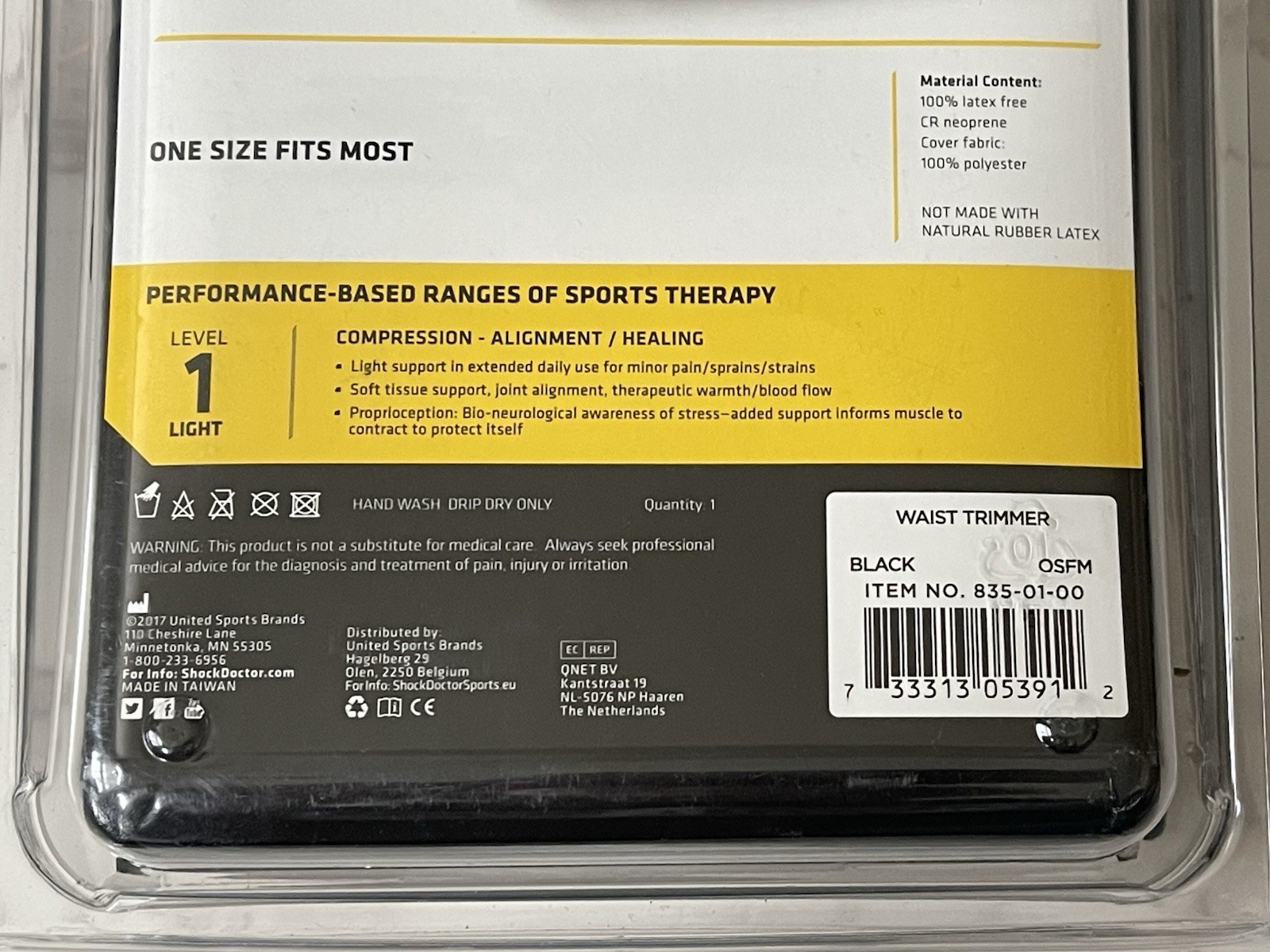 Shock Doctor Sports Therapy Back Waist Trimmer 835 One Size Level 1 New